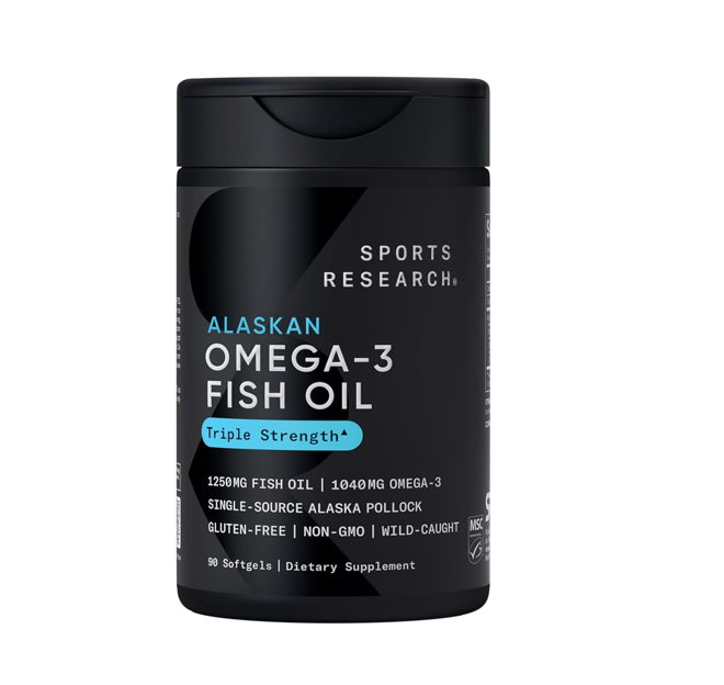 Sports Research Alaskan Omega-3 Fish Oil Triple Strength 1250mg – 90 Softgels