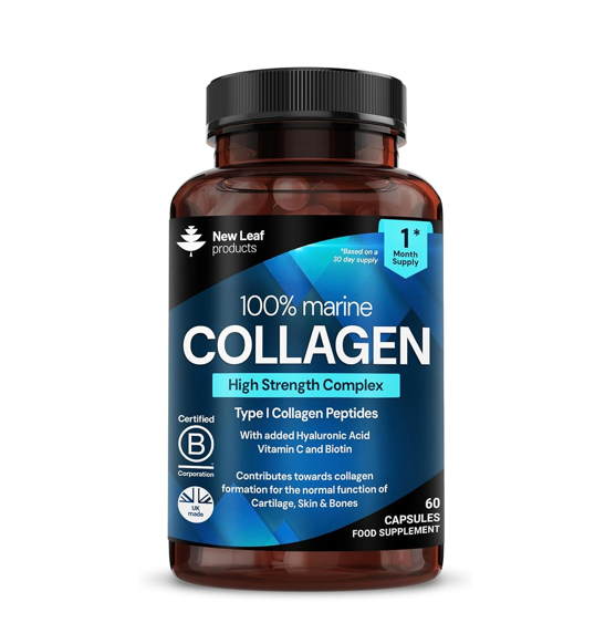 New Leaf Marine Collagen Capsules Type 1 with Hyaluronic Acid Vitamin C Biotin 60 Capsules