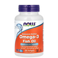 Omega-3 Fish Oil supplement bottle with Now brand on a white background